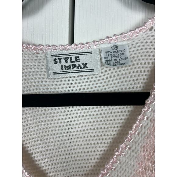 VTG 80s 90s Nubby Pastel Pink White Sweater XL Short Sleeve Large Coquette - Picture 3 of 9